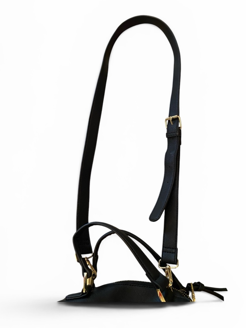 Steve Madden Black Leather Top-Handle Crossbody Bag with Gold Accents - Picture 10 of 15